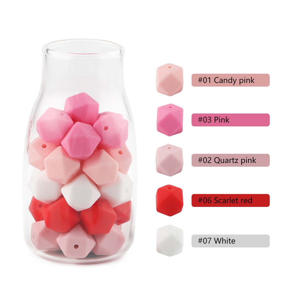 100pcs Hexagon Silicone Beads 14mm/17mm Silicone Beads For Jewelry Making Bulk DIY Pacifier Chain Jewelry Accessories