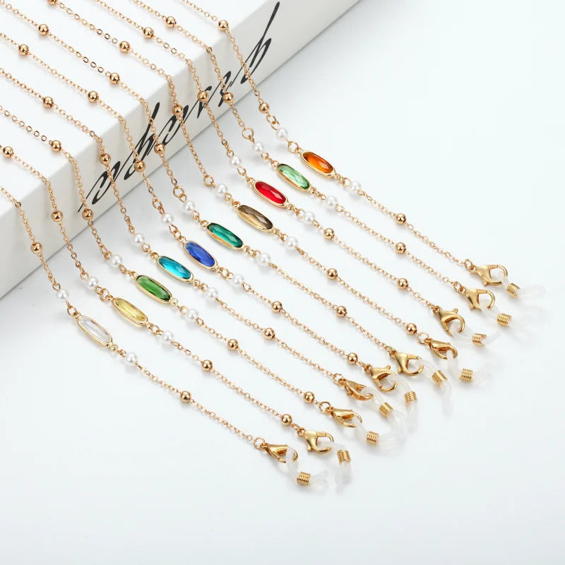 Vintage Creative Oval Rhinestones Beads Eyeglasses Chains Metal Colorful Reading Women Glasses Sunglasses Lanyard Metal Chain