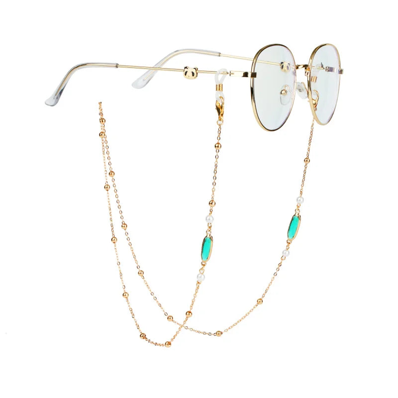 Vintage Creative Oval Rhinestones Beads Eyeglasses Chains Metal Colorful Reading Women Glasses Sunglasses Lanyard Metal Chain