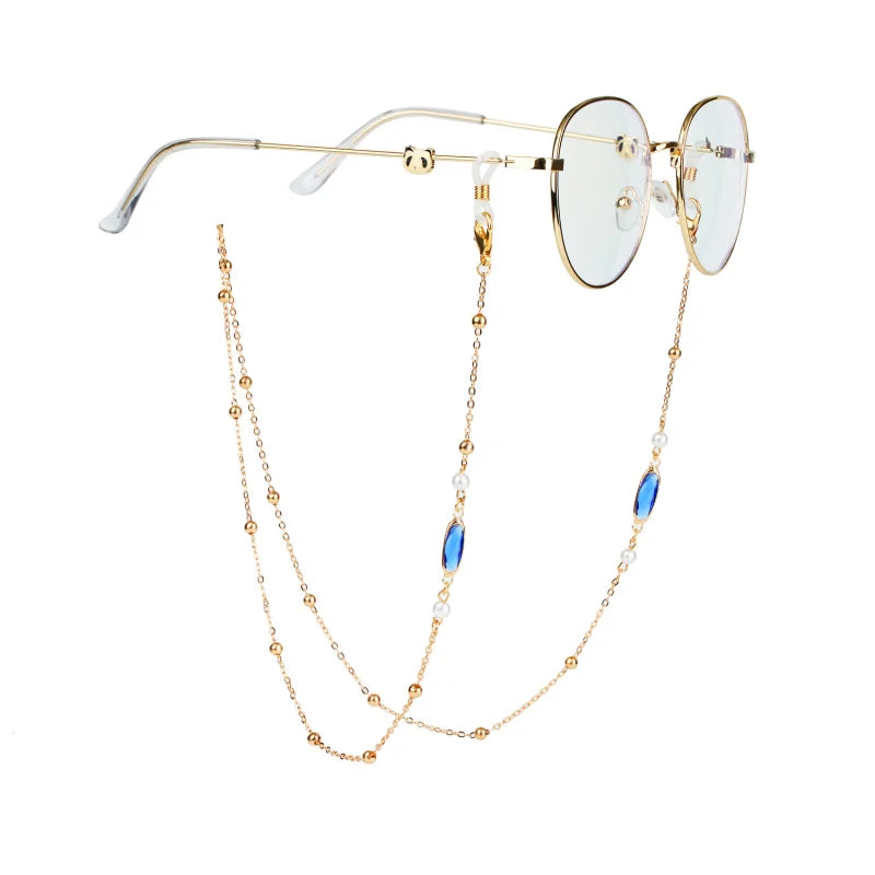 Vintage Creative Oval Rhinestones Beads Eyeglasses Chains Metal Colorful Reading Women Glasses Sunglasses Lanyard Metal Chain