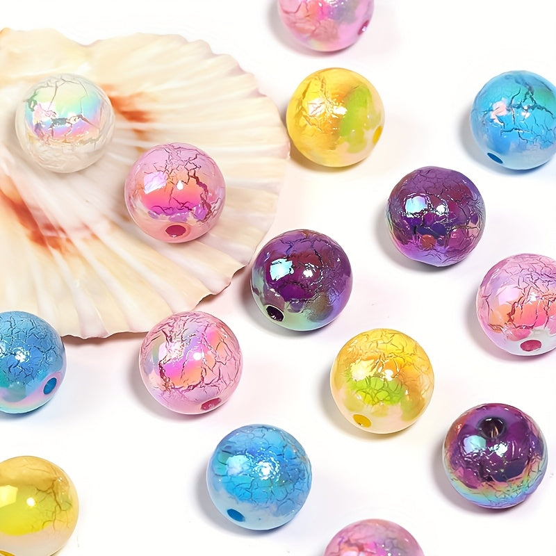 50pcs Vibrant Acrylic Cracked Beads, 16mm - Ideal for DIY Jewelry, Colorful Phone Chains & Pen Accessories, Round Loose Beads with Iridescent Finish, Beads for Jewelry Making