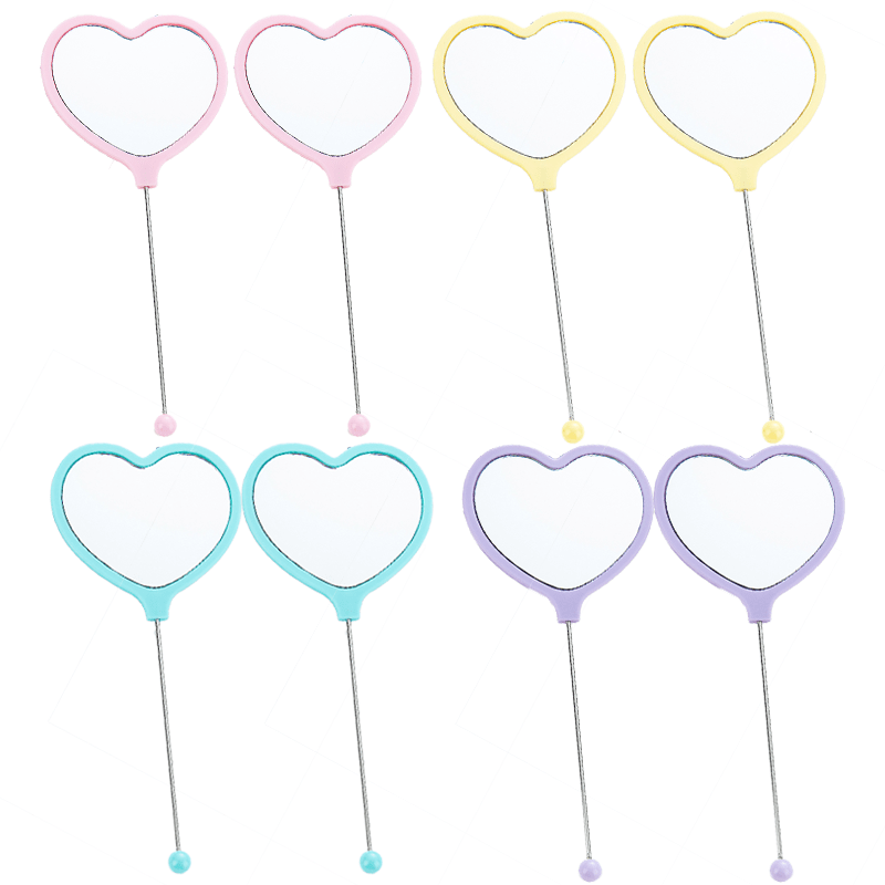 8pcs DIY Beadable Handheld Mirrors Mini Heart/ Round Shape Mirror for DIY Beaded Crafts