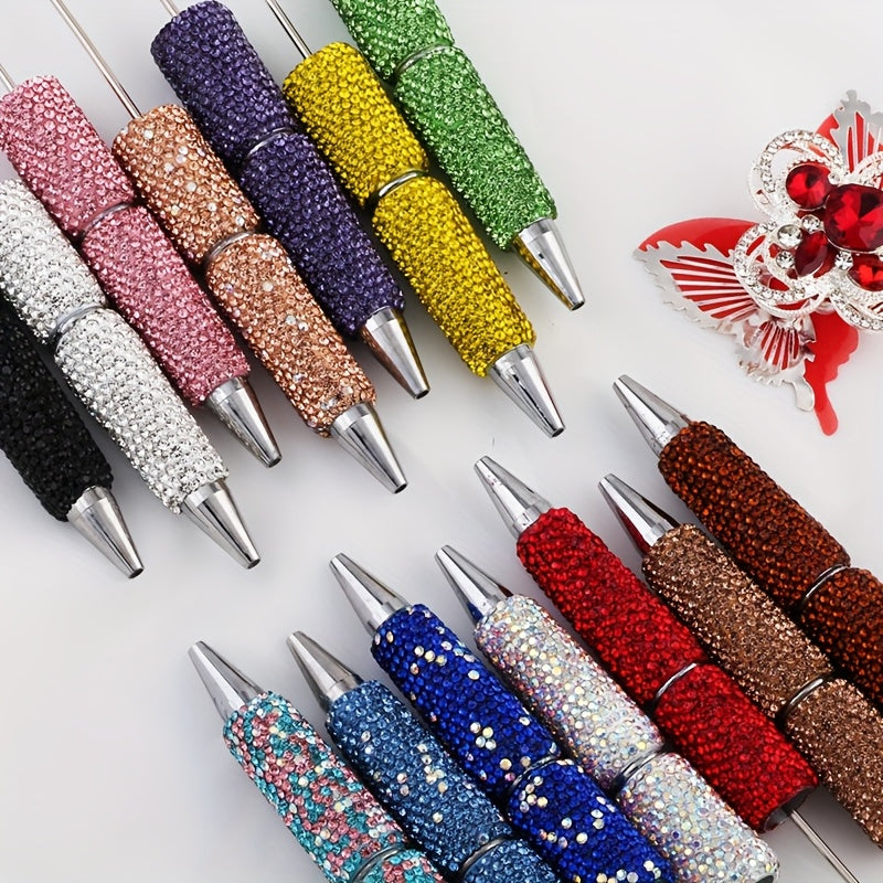 12pcs Beadable Pen Plastic Bead Ballpoint Pen Black Ink Beaded DIY Pens Cute Cool Pens For DIY Making Gift School Office Supplies
