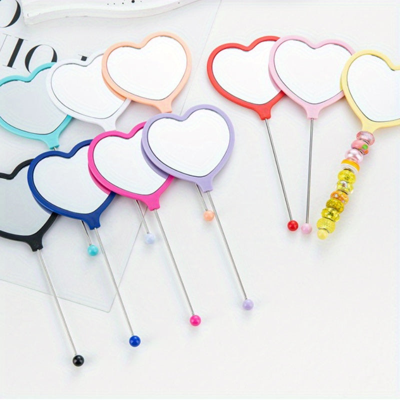 8pcs DIY Beadable Handheld Mirrors Mini Heart/ Round Shape Mirror for DIY Beaded Crafts