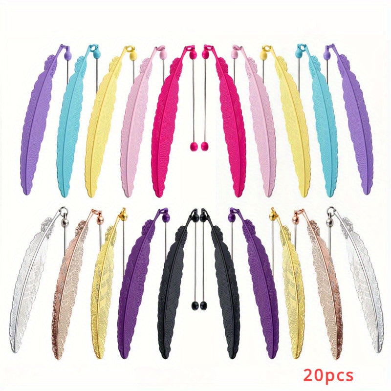 10pcs/ 20pcs Beaded Bookmark Colorful Feather Bookmark Creative DIY Kit for Beaded Gifts and Office Supplies