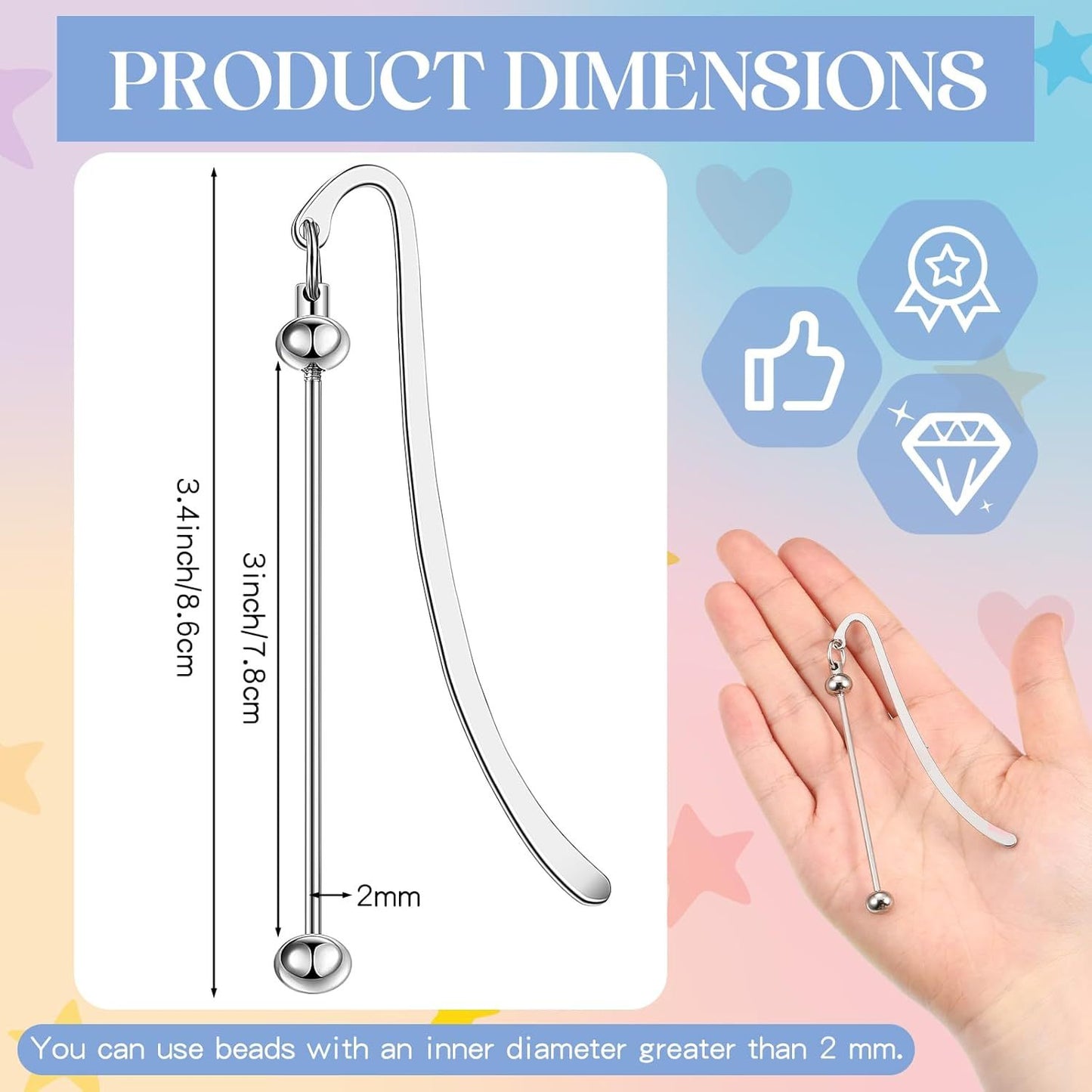 20pcs Beadable Bookmarks DIY Metal Blank Bar Bookmark Silvery for Beads Modern Beaded Bookmark Craft Jewelry Pendant Charm Gift for Book Lovers Office Supplies