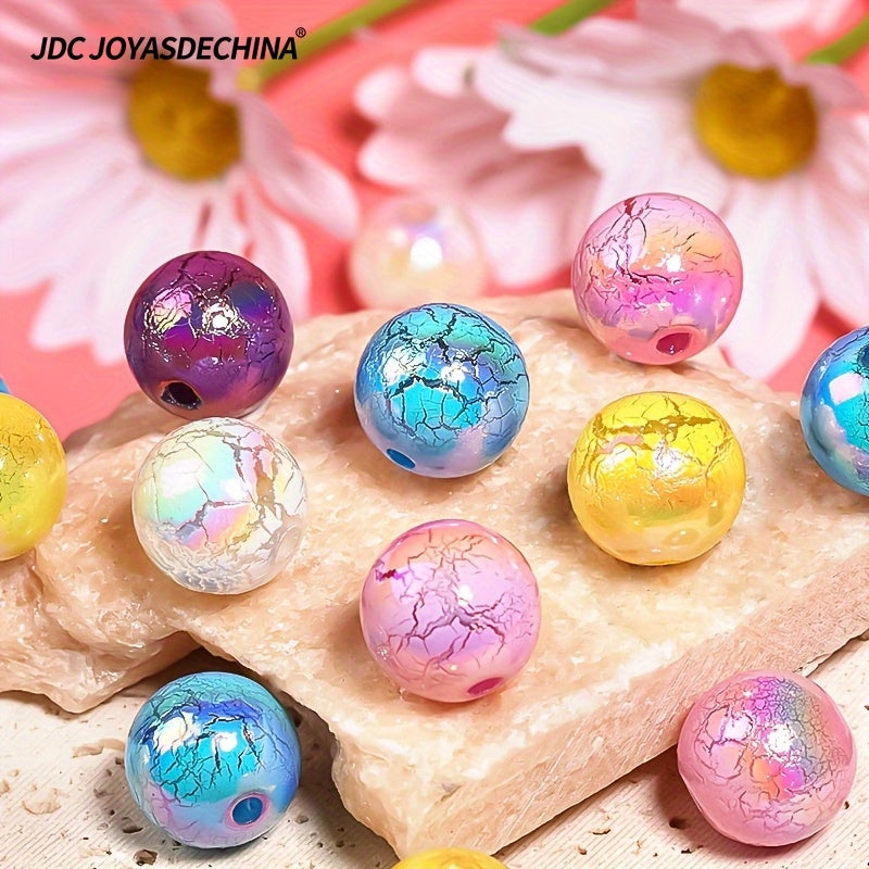 50pcs Vibrant Acrylic Cracked Beads, 16mm - Ideal for DIY Jewelry, Colorful Phone Chains & Pen Accessories, Round Loose Beads with Iridescent Finish, Beads for Jewelry Making