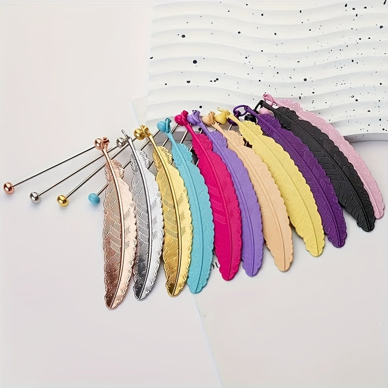 10pcs/ 20pcs Beaded Bookmark Colorful Feather Bookmark Creative DIY Kit for Beaded Gifts and Office Supplies