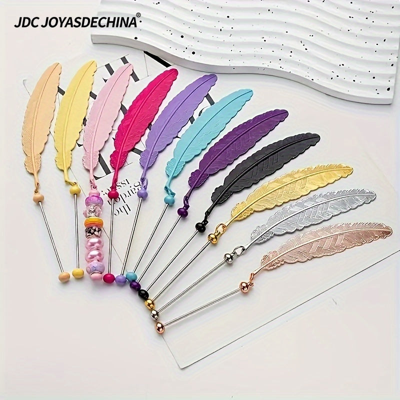 10pcs/ 20pcs Beaded Bookmark Colorful Feather Bookmark Creative DIY Kit for Beaded Gifts and Office Supplies