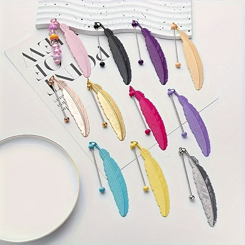10pcs/ 20pcs Beaded Bookmark Colorful Feather Bookmark Creative DIY Kit for Beaded Gifts and Office Supplies