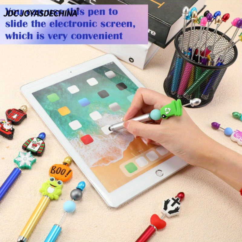30pcs Beaded Pens with Stylus Tips Plastic Beaded DIY Stylus 2-in-1 for Rubber Touch Screen Handwriting Ballpoint Pen 1.0mm, Black Ink, Office Supplies (Colorful)