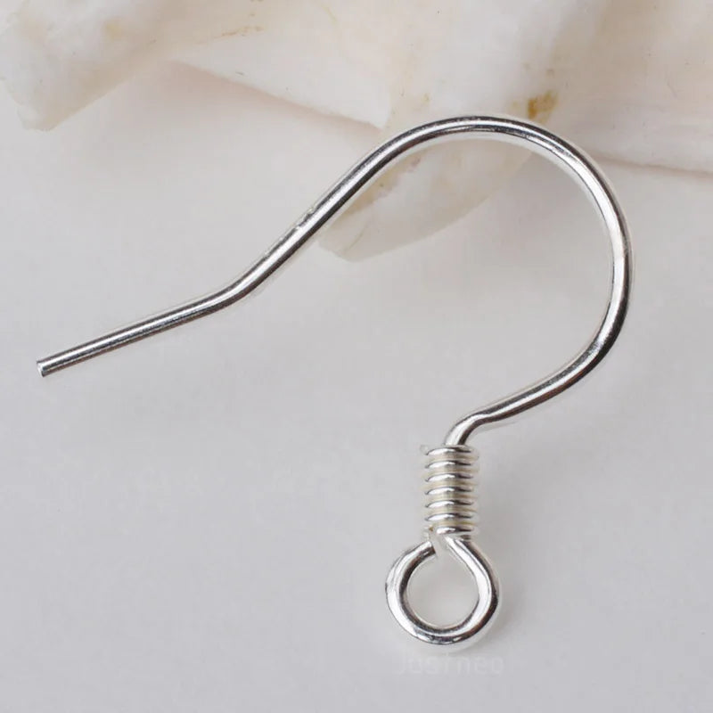 ear hook,0.8x15x16mm solid 925 sterling silver earring hooks with coil & open loop, sterling silver earring findings components