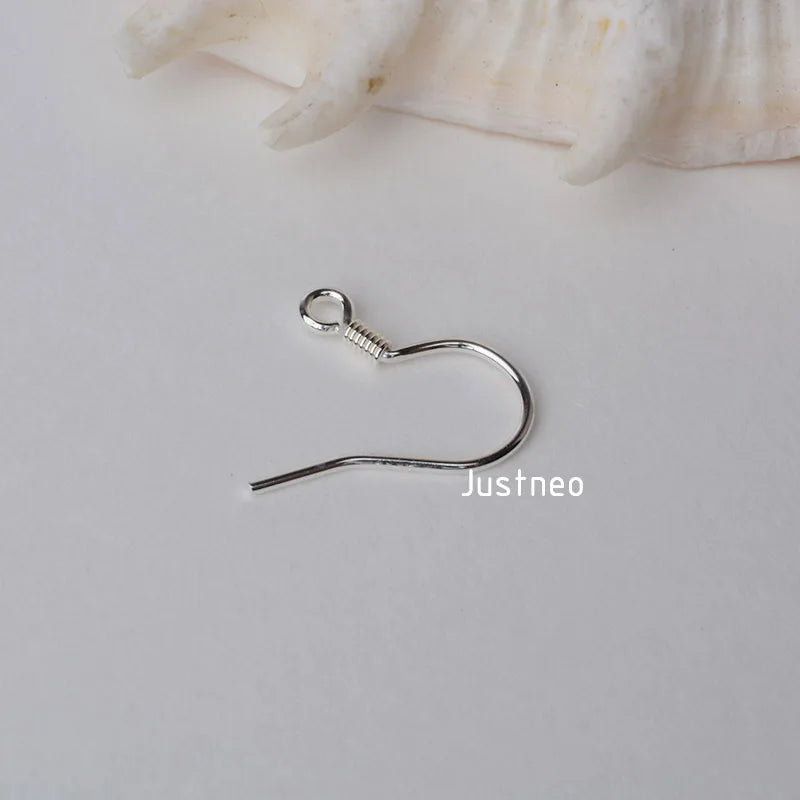 ear hook,0.8x15x16mm solid 925 sterling silver earring hooks with coil & open loop, sterling silver earring findings components