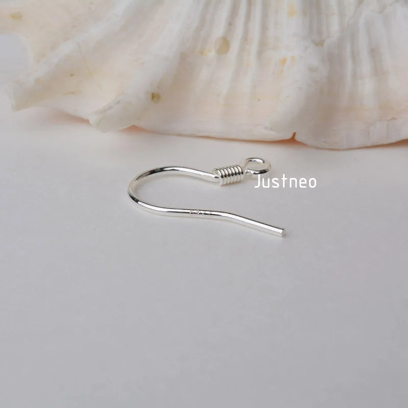 ear hook,0.8x15x16mm solid 925 sterling silver earring hooks with coil & open loop, sterling silver earring findings components