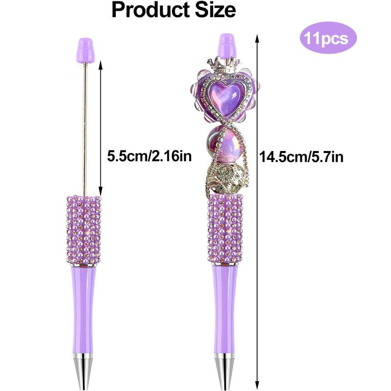 11pcs Handmade Resin Ballpoint Pens with Colorful & Bead Designs - Black Ink Writing Pens, Decorative Office Supplies for School, Art, Gift Ideas