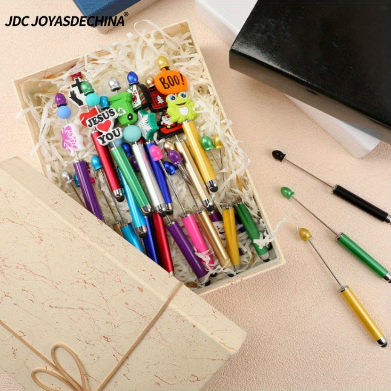 30pcs Beaded Pens with Stylus Tips Plastic Beaded DIY Stylus 2-in-1 for Rubber Touch Screen Handwriting Ballpoint Pen 1.0mm, Black Ink, Office Supplies (Colorful)