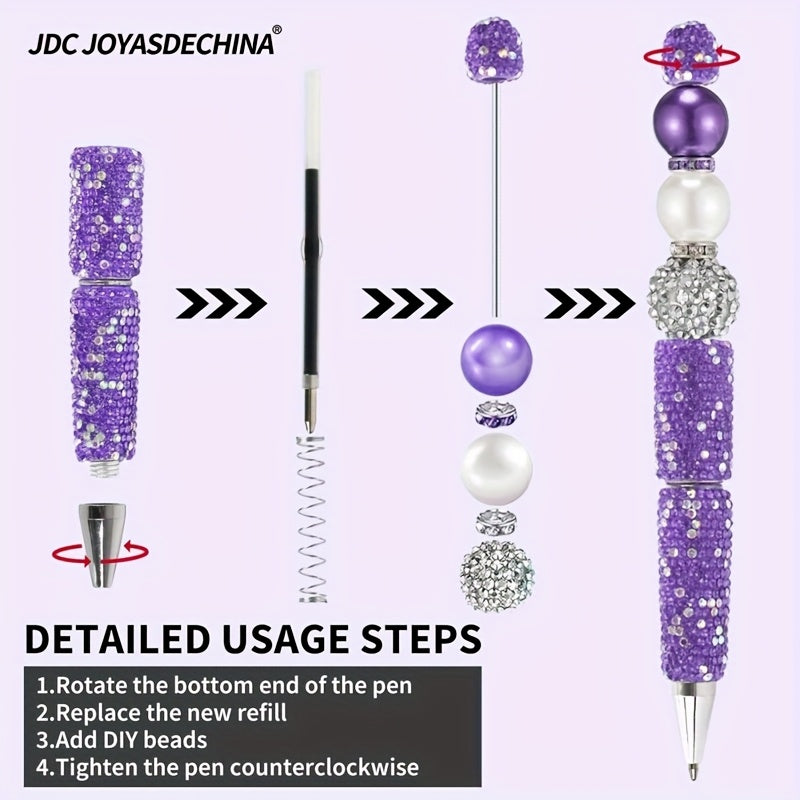 12pcs Beadable Pen Plastic Bead Ballpoint Pen Black Ink Beaded DIY Pens Cute Cool Pens For DIY Making Gift School Office Supplies