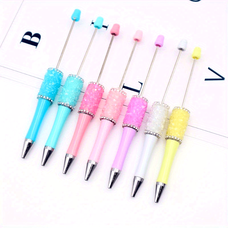 10pcs Beadable Ballpoint Pens Set - DIY Crystal Bead Craft Pens, Twist Closure, Medium Point, Oval-Shaped Plastic Body, Suitable for Ages 14+