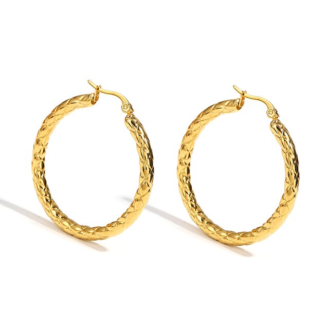 AENSOA 316L Stainless Steel Punk Round Wide Hoop Earrings for Women Fashion Chunky Gold Color Girls Jewlery Party Gift Bijoux