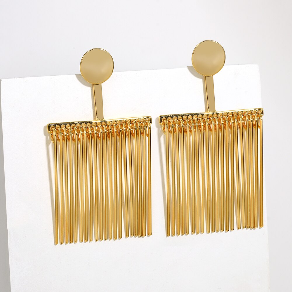 AENSOA Exaggerated Statement Copper Gold Plated Hollow Fringe Tassel Dangle Earrings for Women Large Geometric Hanging Earring