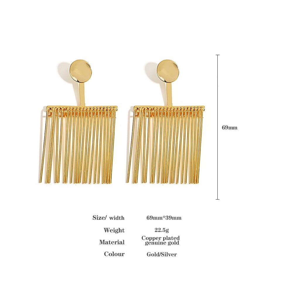 AENSOA Exaggerated Statement Copper Gold Plated Hollow Fringe Tassel Dangle Earrings for Women Large Geometric Hanging Earring