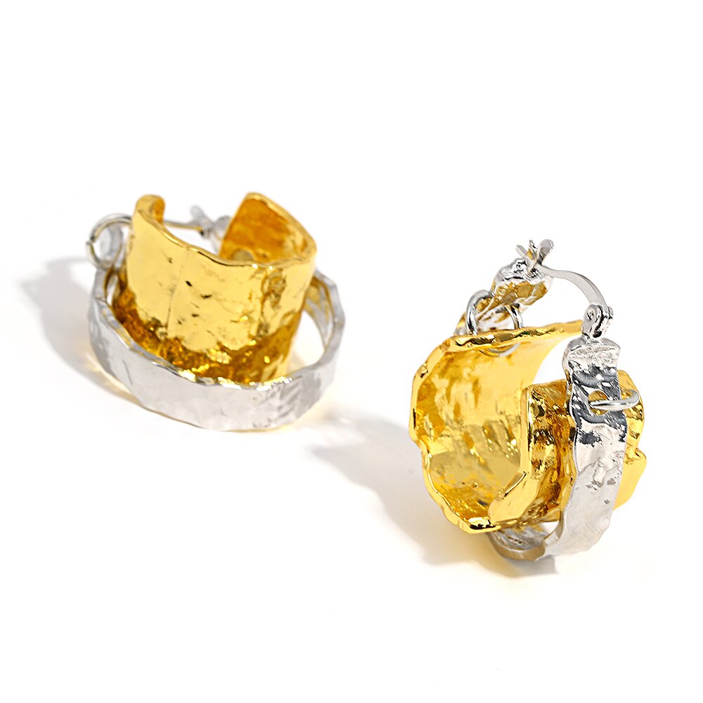 AENSOA Korean Double-Layer Gold Silver Color Round Circle Metal Hoop Earrings Irregular Personality Geometric Earring for Women