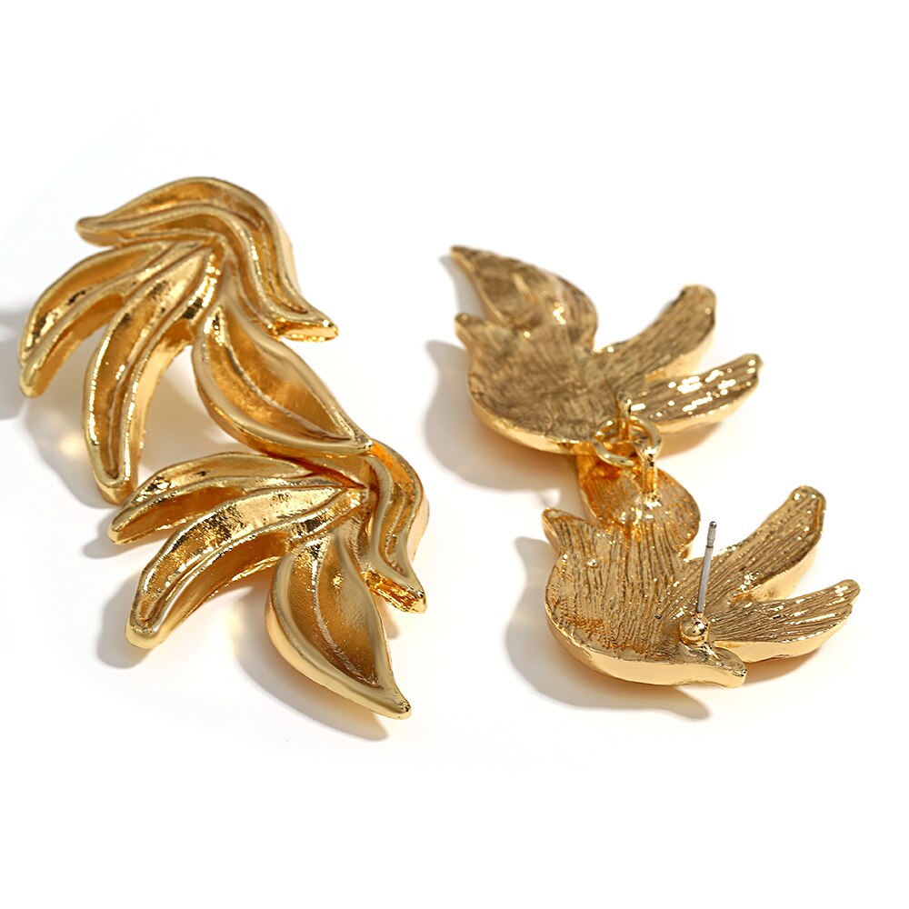 AENSOA Vintage Metal Gold Color Flower Big Long Hanging Earrings for Women 2023 New Fashion Floral Statement Earrings Wholesale
