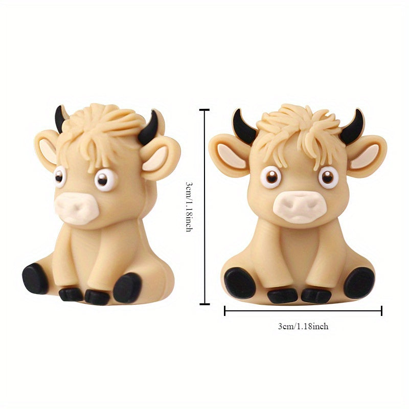 [15pcs Colorful Highland Cow Beads] 15pcs 3D Highland Cow Silicone Beads in 5 Colors Suitable for String Bead Accessories Jewelry Making Silicone Beads