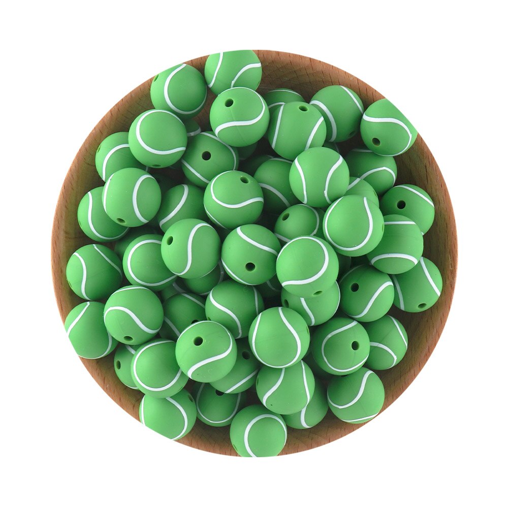 20Pcs/Lot New Printed Silicone Beads 15mm Baseball Tennis Basketball Beads For Jewelry Making DIY Necklace Jewelry Accessorie