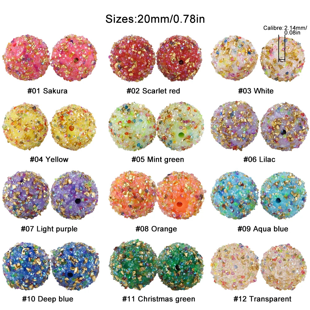 50pcs 20mm Resin Dazzling Colors Beads Fashion Acrylic Beads For DIY Pen Bracelet Jewelry Keychain Making Decoration Accessory