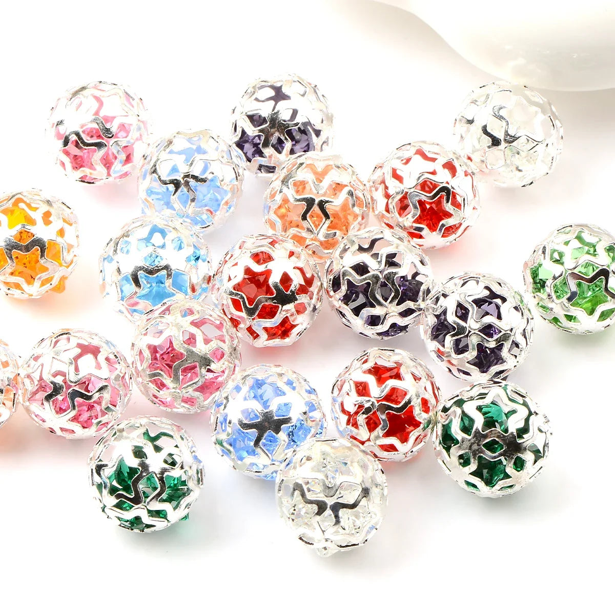 50pcs Hollow Five-pointed Star Metal Ball Beads Charm DIY Necklace Bracelet Accessories Jewelry Findings