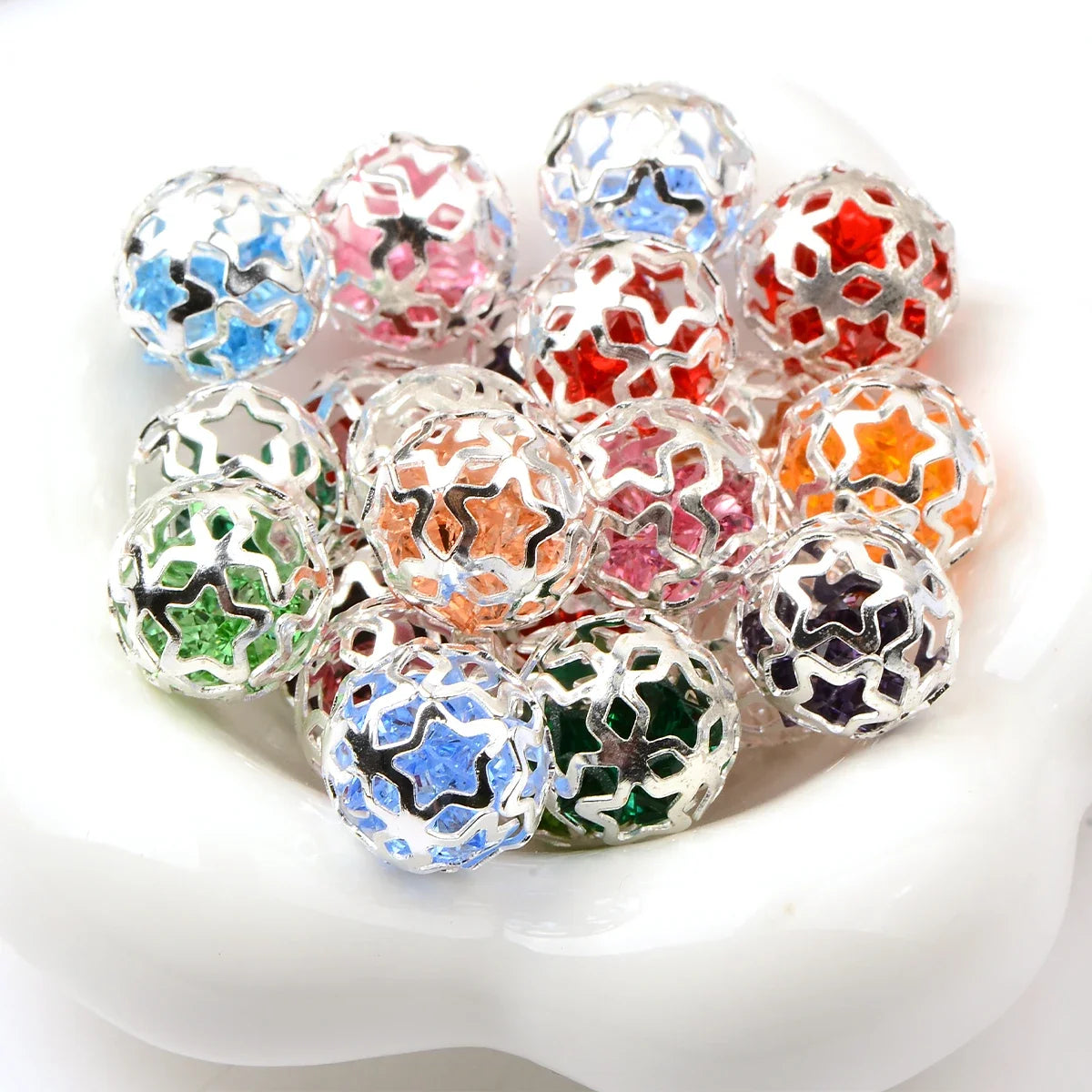 50pcs Hollow Five-pointed Star Metal Ball Beads Charm DIY Necklace Bracelet Accessories Jewelry Findings