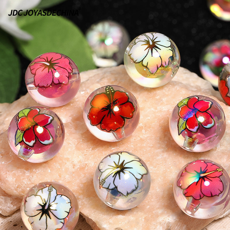 [40pcs Love ECG Beads] 40pcs UV Plated Color Acrylic Beads | Love ECG Printed DIY Beading Pen Jewelry Accessories Loose Beads