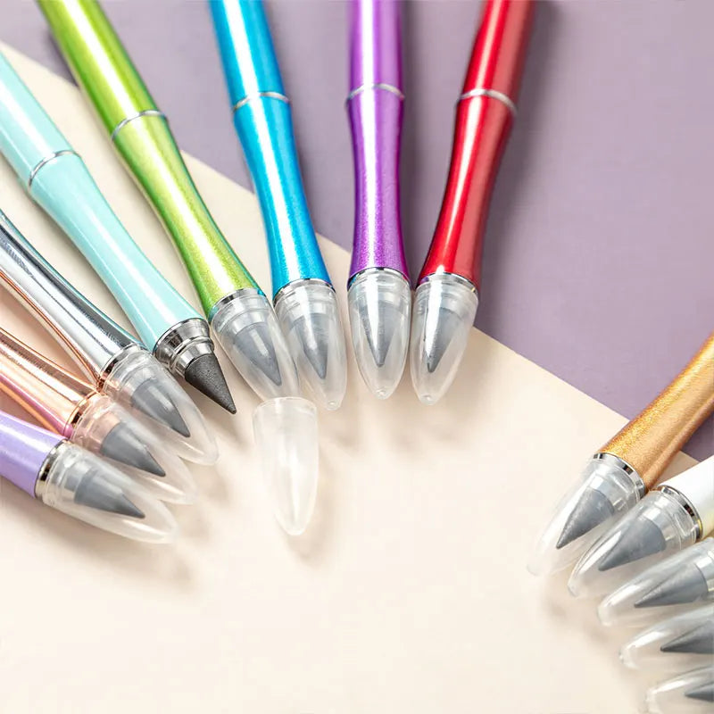 10Pcs DIY Beads Pencil Beaded Colorful Metal Pencil No Ink Ever Lasting Pencils For Kids School Supplies