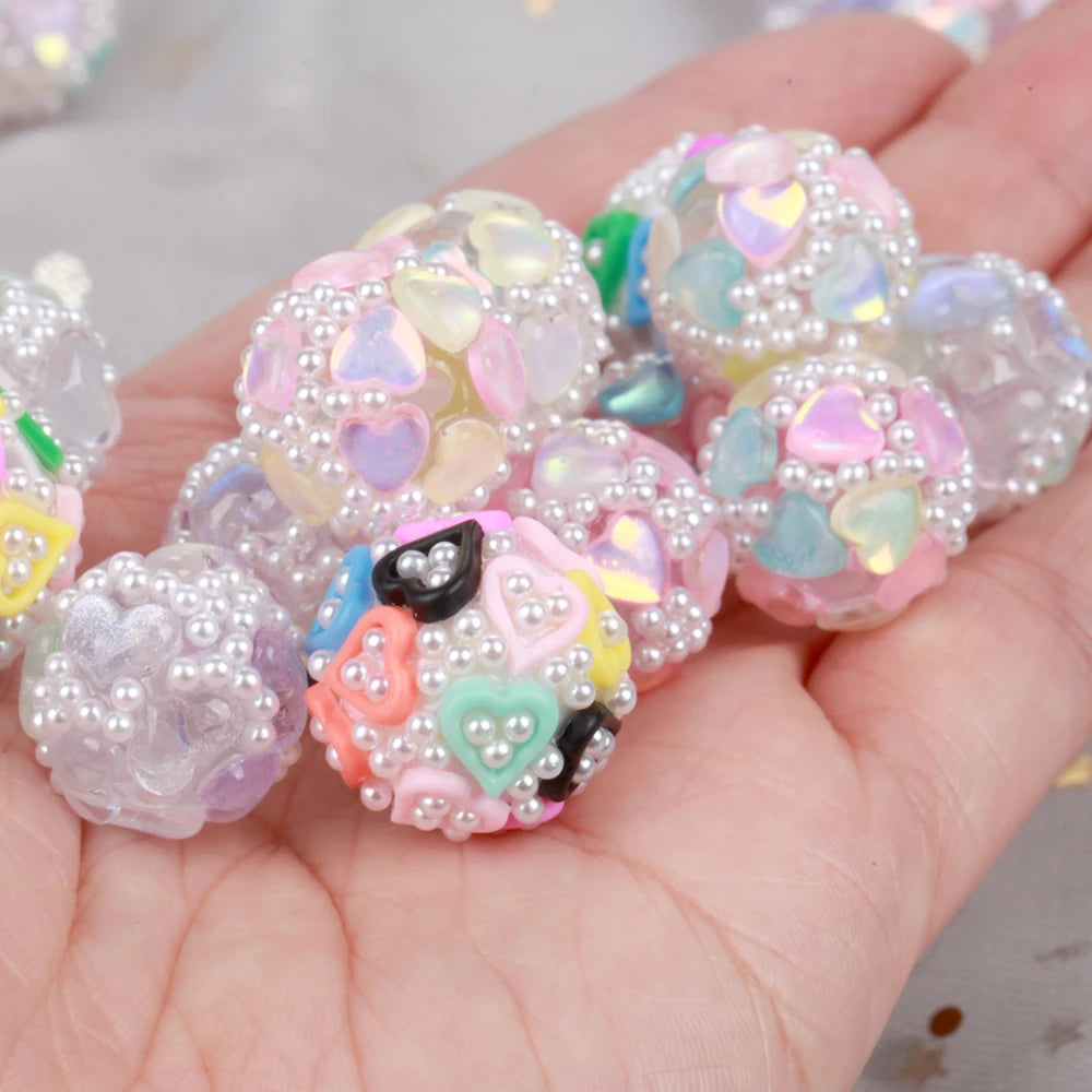 17-19mm 20pcs Charm Colorful Love Heart Pearl Acrylic Beads For Jewelry Making DIY Necklace Bracelets Earring Accessories