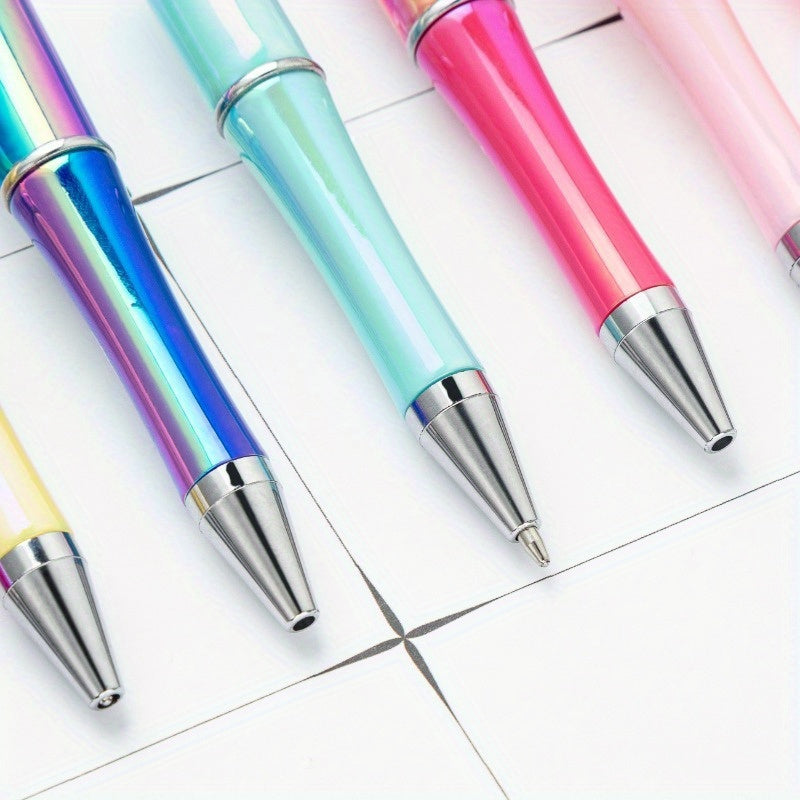 7pcs/12pcs, 7pcs/12pcs Beadable Pens - Uv Electroplated Gradient Colors, DIY Crafting, Medium Point, Twist Closure, Oval Shape - Perfect for Daily Office Use