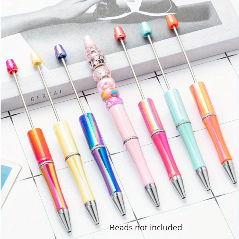 7pcs/12pcs, 7pcs/12pcs Beadable Pens - Uv Electroplated Gradient Colors, DIY Crafting, Medium Point, Twist Closure, Oval Shape - Perfect for Daily Office Use