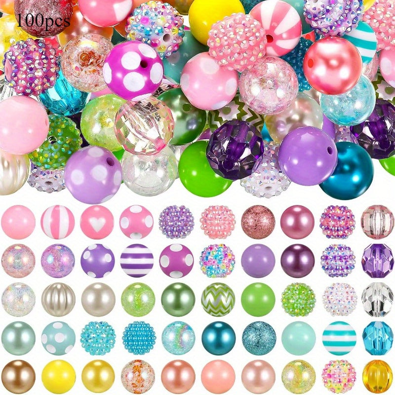 [Sparkling Beads] 100pcs Colorful Sparkling Beaded Pen Making DIY Decorative Beads | Mother's Day Jewelry Artificial Transparent Bubble Gum Beads