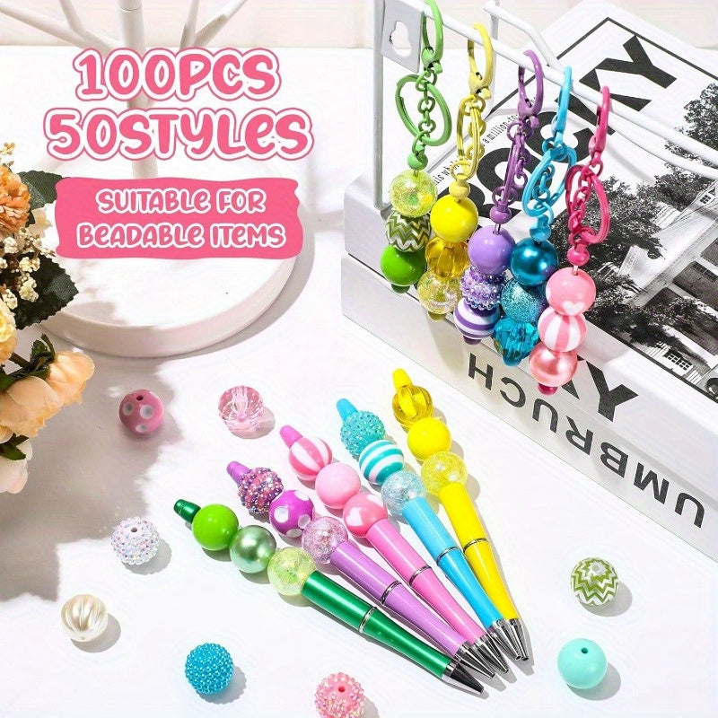 [Sparkling Beads] 100pcs Colorful Sparkling Beaded Pen Making DIY Decorative Beads | Mother's Day Jewelry Artificial Transparent Bubble Gum Beads