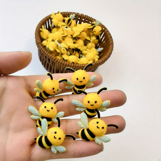 15pcs New Bee 3D Silicone Cartoon DYI Beads Suitable for DIY Keychains, Necklace Pendants, Pen Hanging Decorations, and Craft Accessories