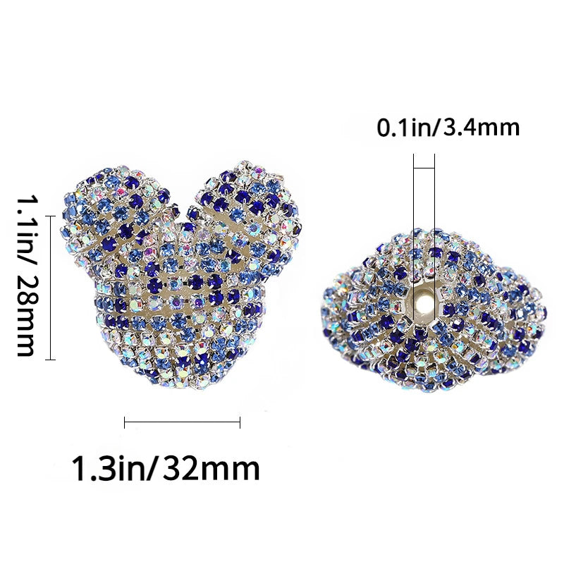 5pc 32mm Full Diamond Cartoon Mouse Head Shiny Beads DIY Pen Phone Keychain Necklace Earring Bracelet Jewelry Making Accessories