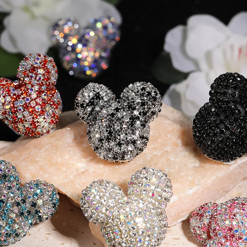 5pc 32mm Full Diamond Cartoon Mouse Head Shiny Beads DIY Pen Phone Keychain Necklace Earring Bracelet Jewelry Making Accessories