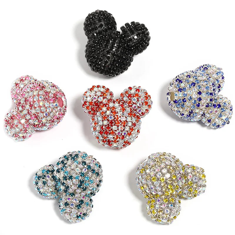 5pc 32mm Full Diamond Cartoon Mouse Head Shiny Beads DIY Pen Phone Keychain Necklace Earring Bracelet Jewelry Making Accessories