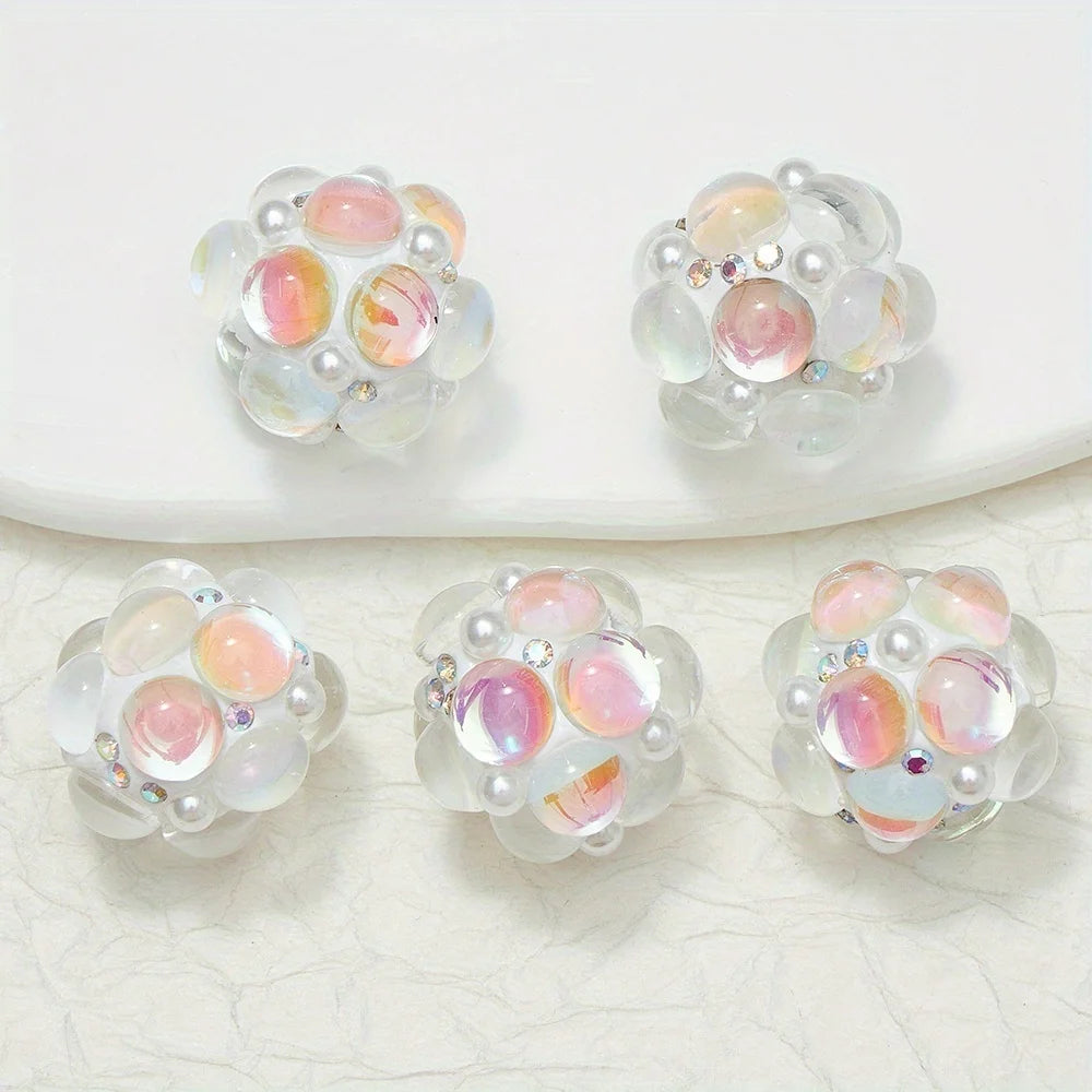 20mm 3pcs Circle Glass Rhinestones Pearl Mermaid Bead Polymer Clay Beads Round Pen Decorations Handmade Jewelry  DIY Accessory