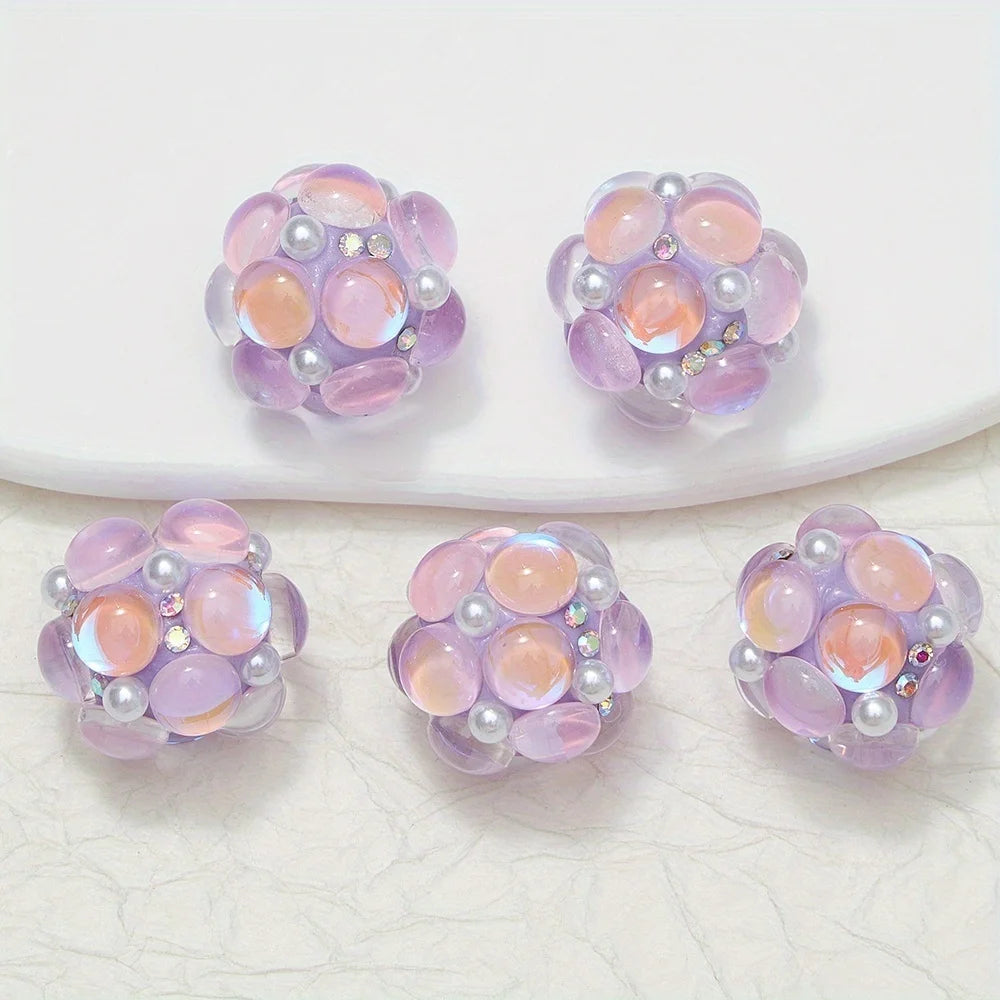 20mm 3pcs Circle Glass Rhinestones Pearl Mermaid Bead Polymer Clay Beads Round Pen Decorations Handmade Jewelry  DIY Accessory