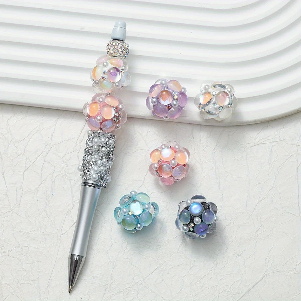 20mm 3pcs Circle Glass Rhinestones Pearl Mermaid Bead Polymer Clay Beads Round Pen Decorations Handmade Jewelry  DIY Accessory