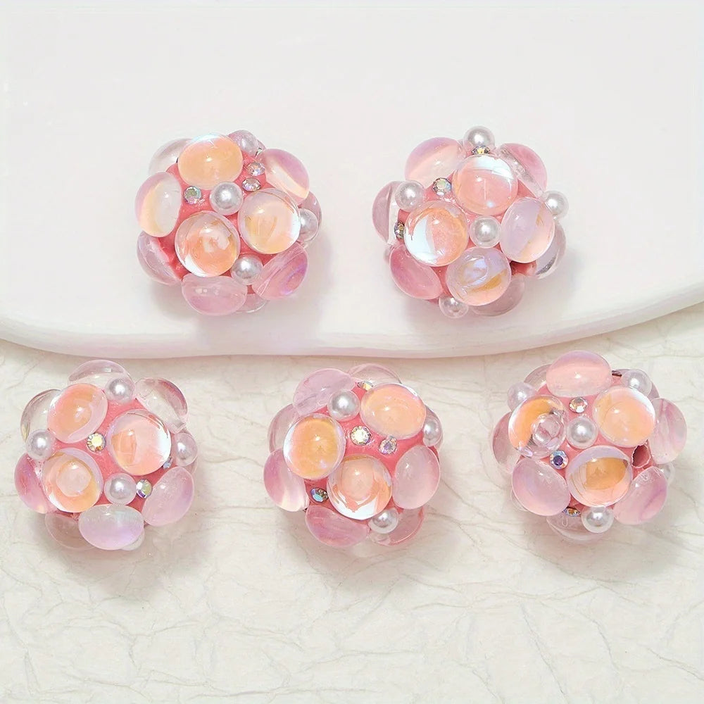 20mm 3pcs Circle Glass Rhinestones Pearl Mermaid Bead Polymer Clay Beads Round Pen Decorations Handmade Jewelry  DIY Accessory