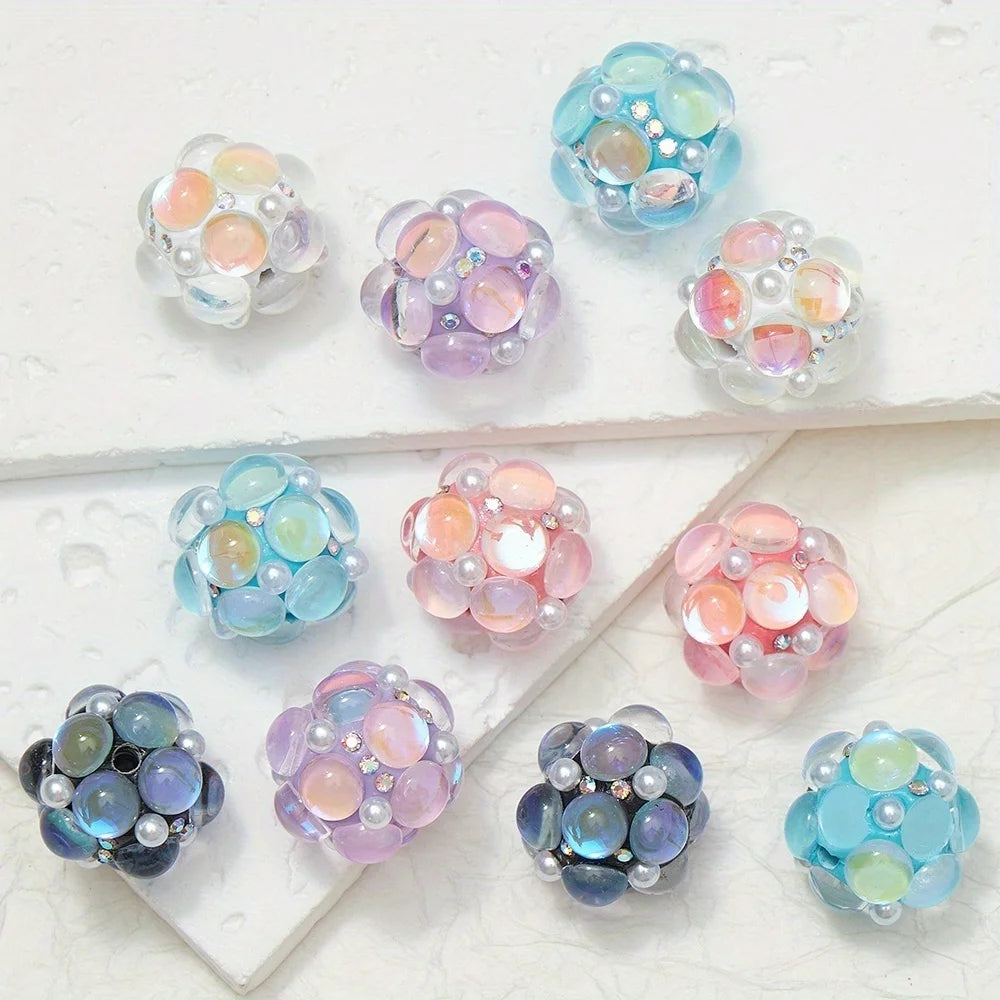 20mm 3pcs Circle Glass Rhinestones Pearl Mermaid Bead Polymer Clay Beads Round Pen Decorations Handmade Jewelry  DIY Accessory