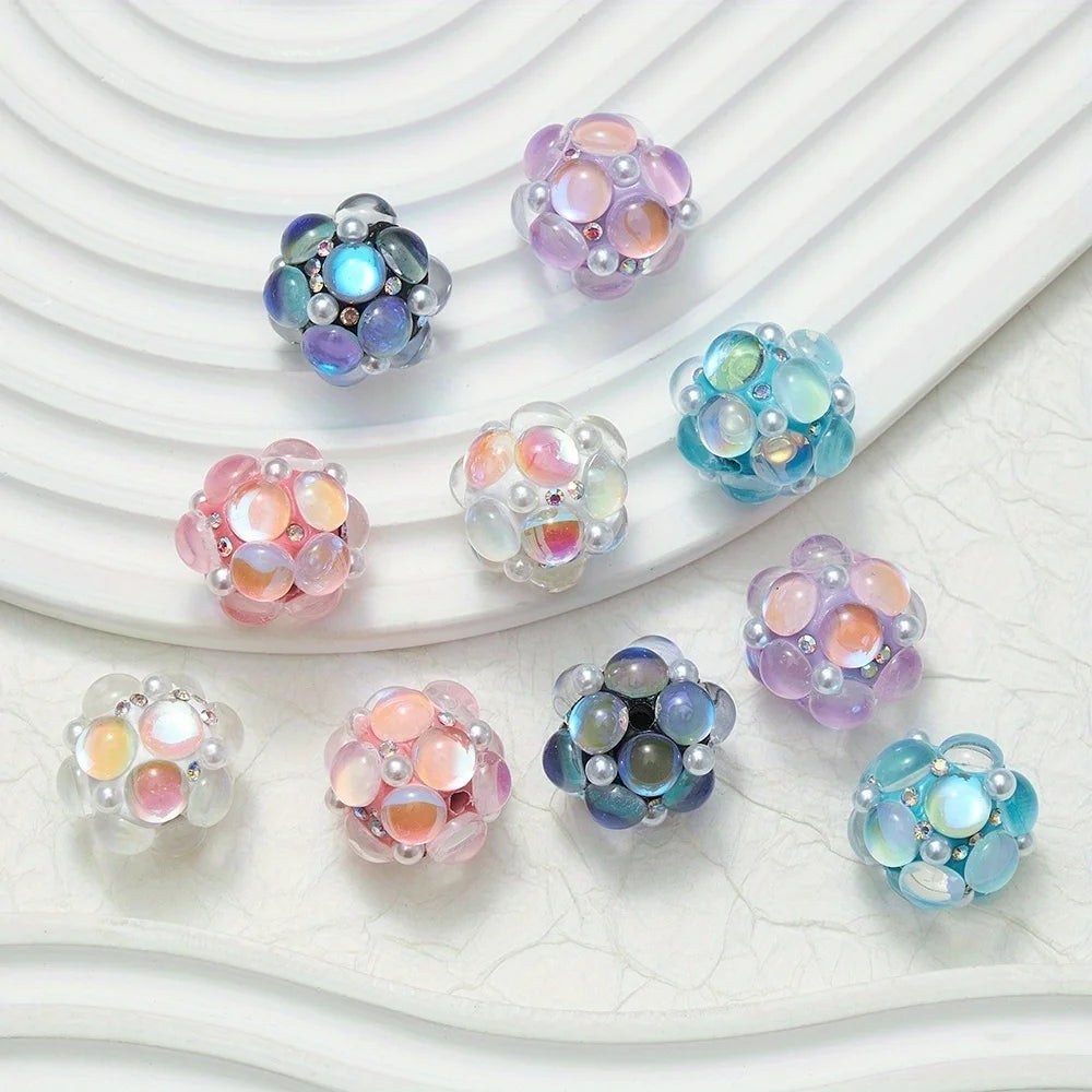 20mm 3pcs Circle Glass Rhinestones Pearl Mermaid Bead Polymer Clay Beads Round Pen Decorations Handmade Jewelry  DIY Accessory