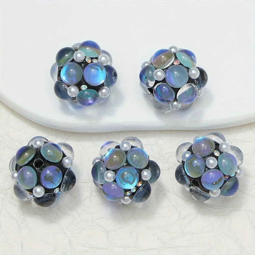 20mm 3pcs Circle Glass Rhinestones Pearl Mermaid Bead Polymer Clay Beads Round Pen Decorations Handmade Jewelry  DIY Accessory